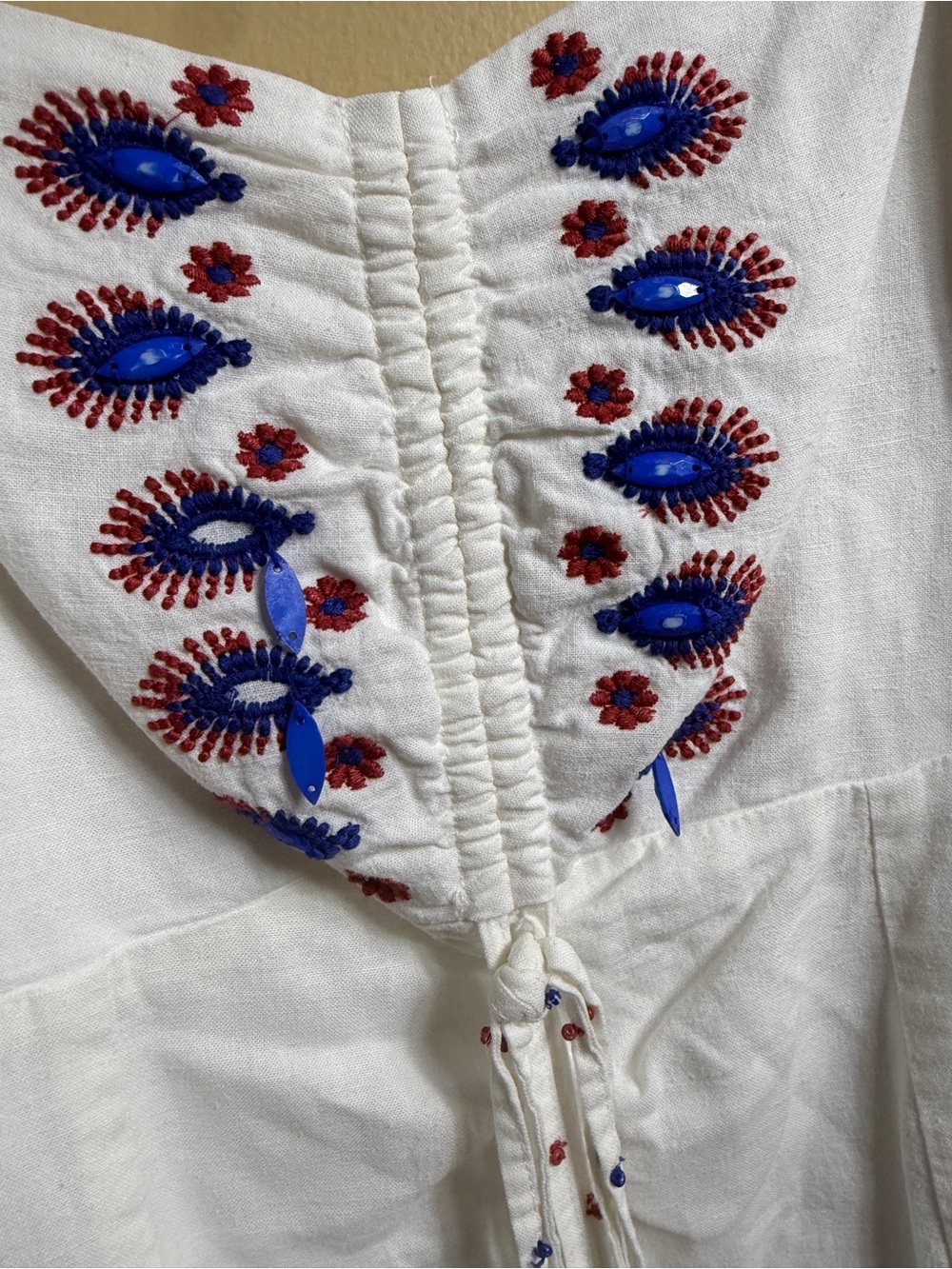 Farm Rio Off-White Navy Embroidery Mini Dress. Small - Picture 4 of 10